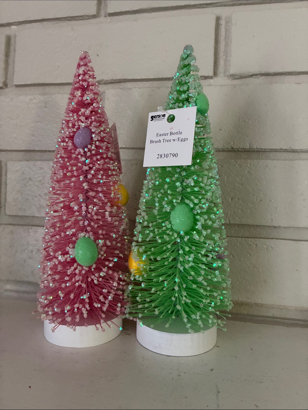 Pink & Green Easter Bottle Brush Tree Pair